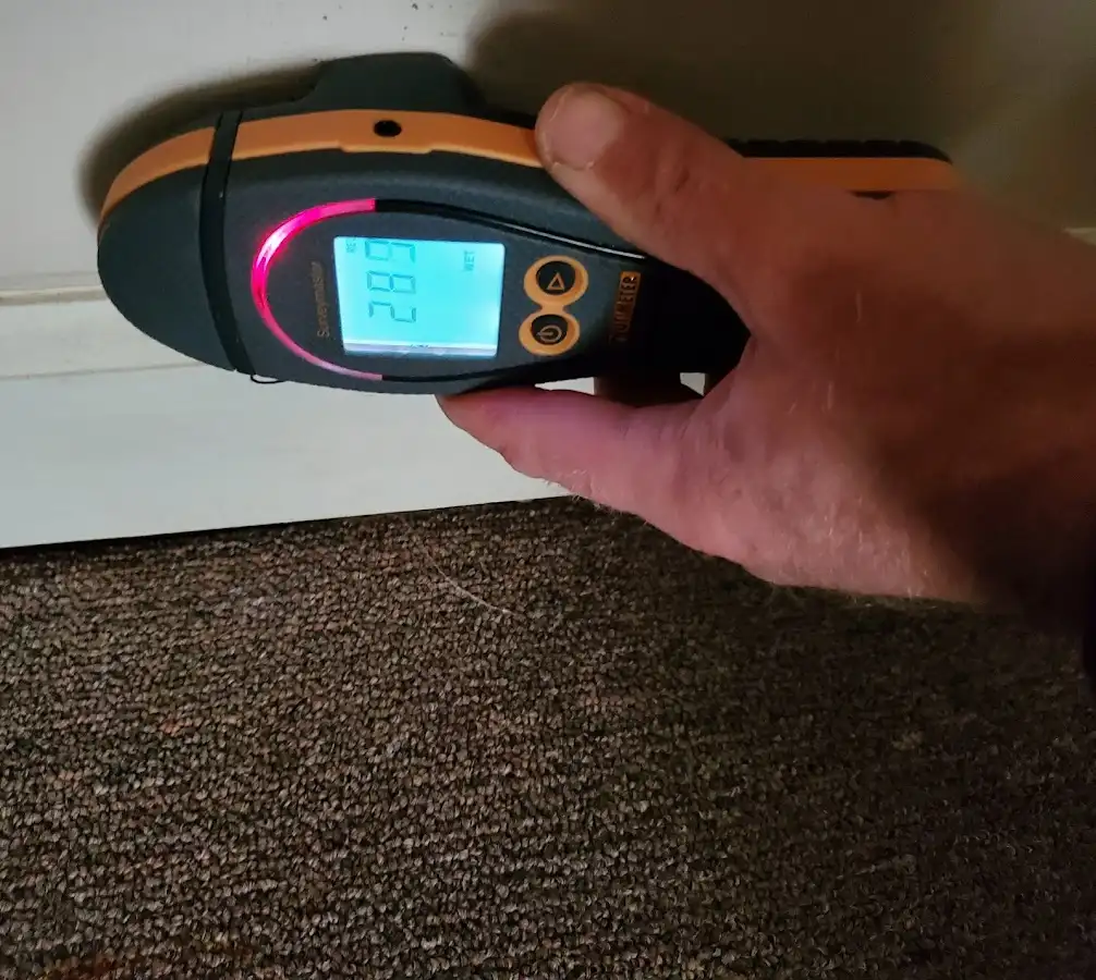 Moisture detection at baseboard during Burst Pipe Cleanup in St. Marys